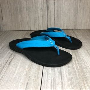 OluKai Ohana Womens Blue Brown Flip Flops Thongs Sandals 20110 Size 8 EUR 38